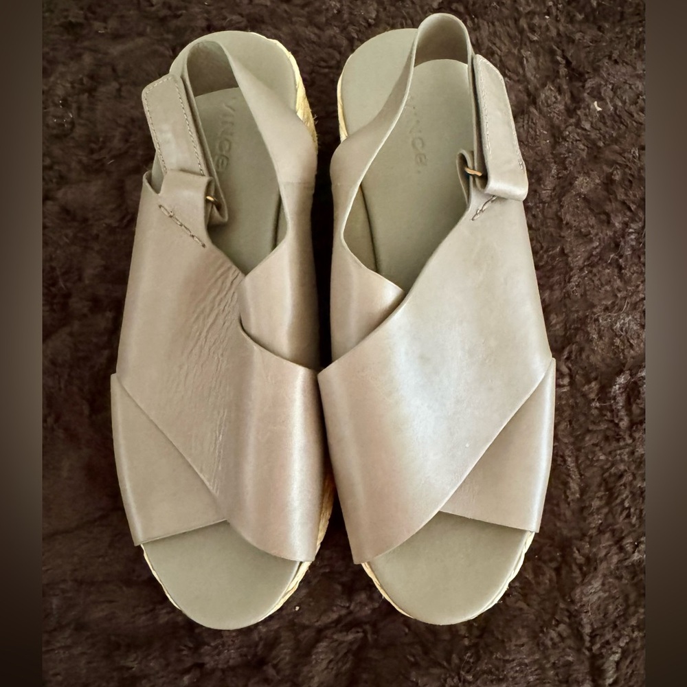 Vince beige Leather Jesson Platform Wedge Sandals